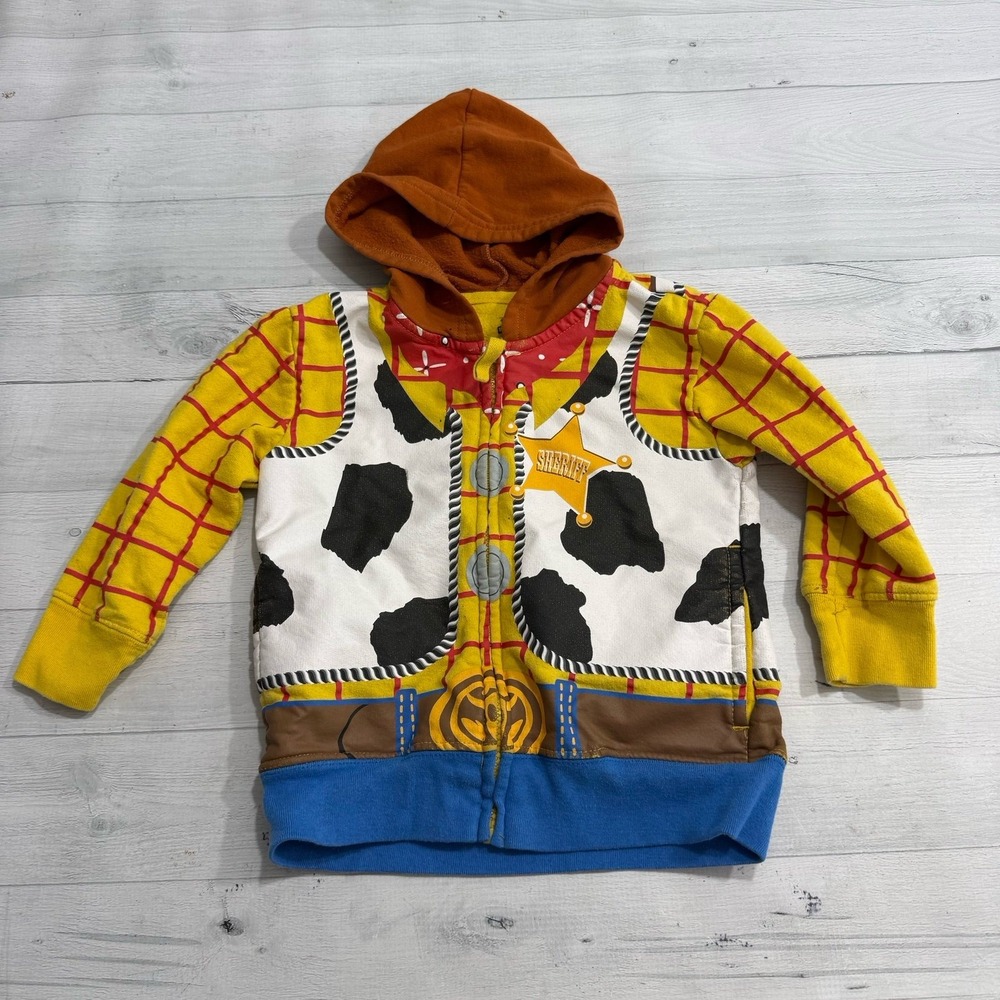 Disney Pixar Sheriff Woody Jacket Toy Story Cowboy Hoodie Cow Print Badge 4T